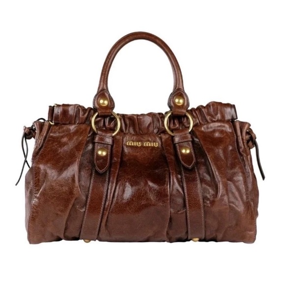 Miu Miu Handbags - 100% Authentic MIU MIU Tote Bag Classic Vitello Lux Browm Satchel - Rare Iconic